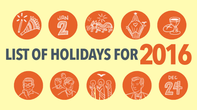 2016 Holiday Calendar