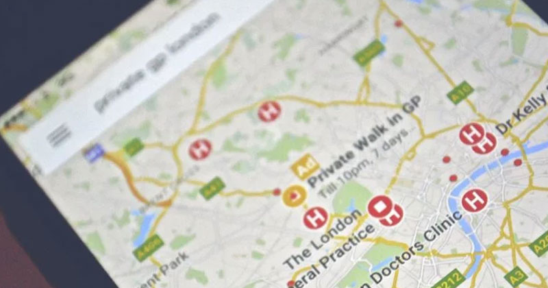 Google maps showing public toilets