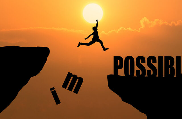 An illustration of a person jumping across a cliff | Self-motivating Habits